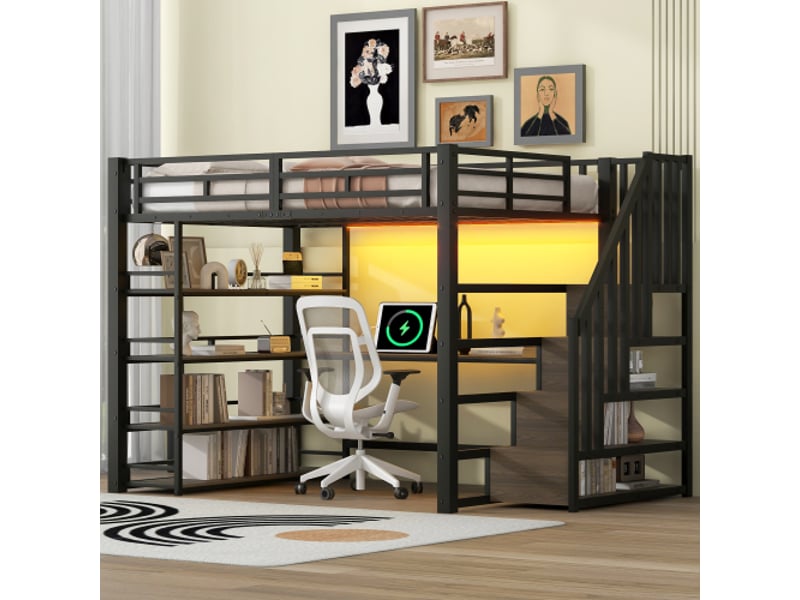 Lit mezzanine 140x200cm coloris noir led métal lit enfant noir - Conforama D