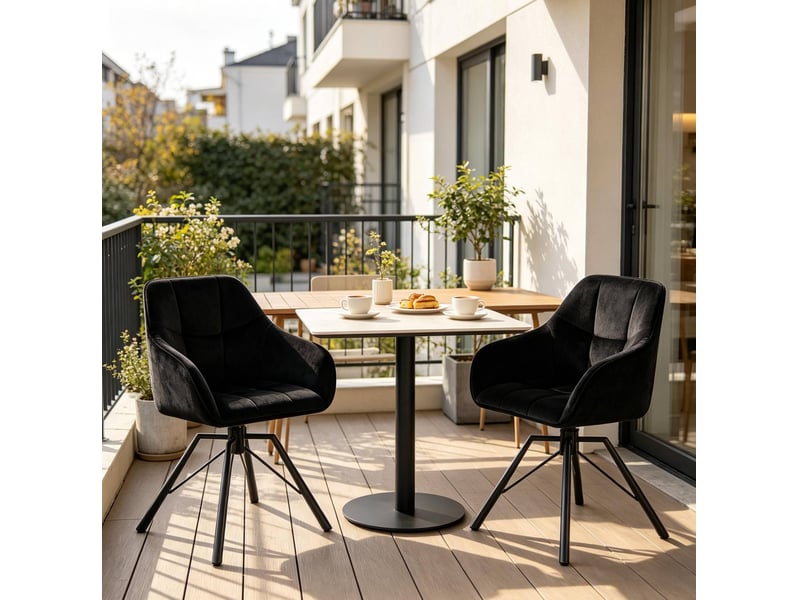  Chaise de salle à manger pivotante 360° 57x50x82,5cm, noir, métal, accoudoirs, lot de 2  - Conforama E