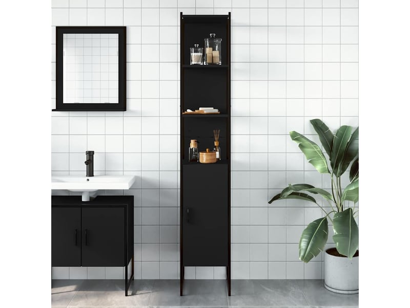  Armoire de salle de bain, meuble de rangement noir 33x33x185.5 cm bois d'ingénierie  - Conforama C