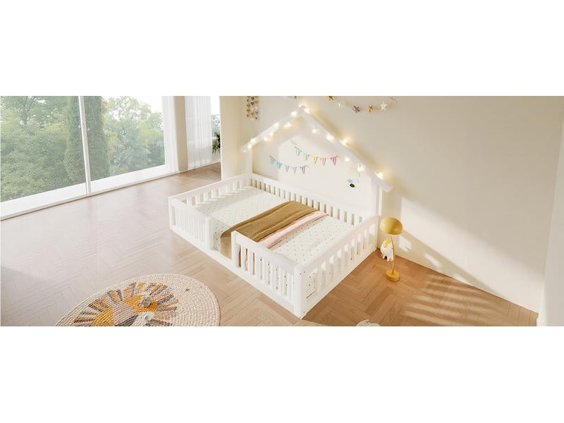  Lit enfant 90x200 cm blanc en bois avec barrières de sécurité et guirlande led Sol Morn - Conforama E