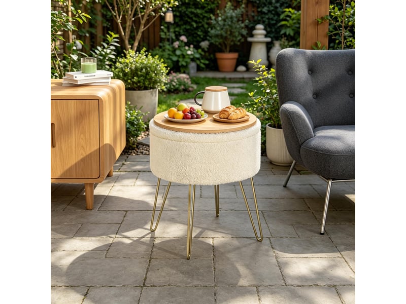  Pouf repose-pieds rond avec rangement, tabouret d’appoint multifonctionnel, table basse 1 pièce  - Conforama B