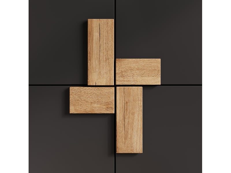  Buffet haut 60 x 35 x 120 cm noir en mdf, 4 portes avec étagères réglables et rangements sur portes  - Conforama E