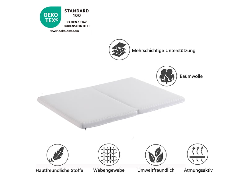  Matelas pliable 140 × 200 cm et 140 × 100 cm en mousse h3, déhoussable, antidérapant, blanc  - Conforama E