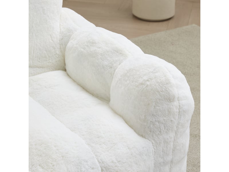  Fauteuil pouf blanc 90x105x75 cm en tissu peluche, garnissage en mousse et fibres, dossier pour le coin lecture  - Conforama E