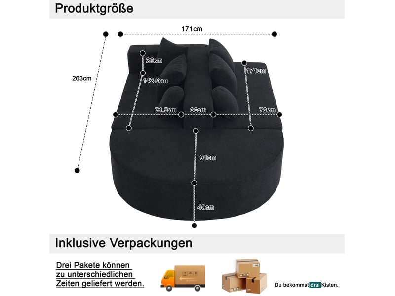  Canapé modulable modenvie convertible 5 places en chenille noir 263 x 171 x 66 cm  - Conforama C