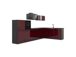 Vicco cuisine en angle, rouge brillantanthracite, 347 x cm sans plan de travail