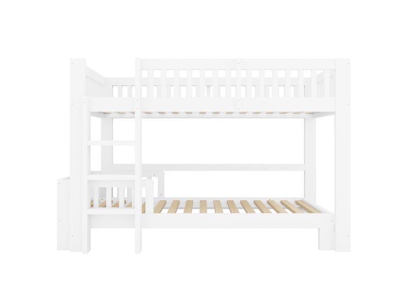 Lit enfant modulable 90×200 cm avec lit mezzanine et lit simple, blanc - Conforama A