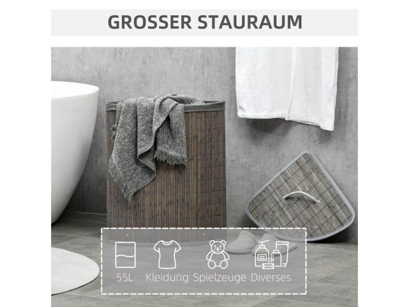 Panier à linge carré en bambou gris 55l 38x38x57 cm avec couvercle et sac amovible - Conforama D