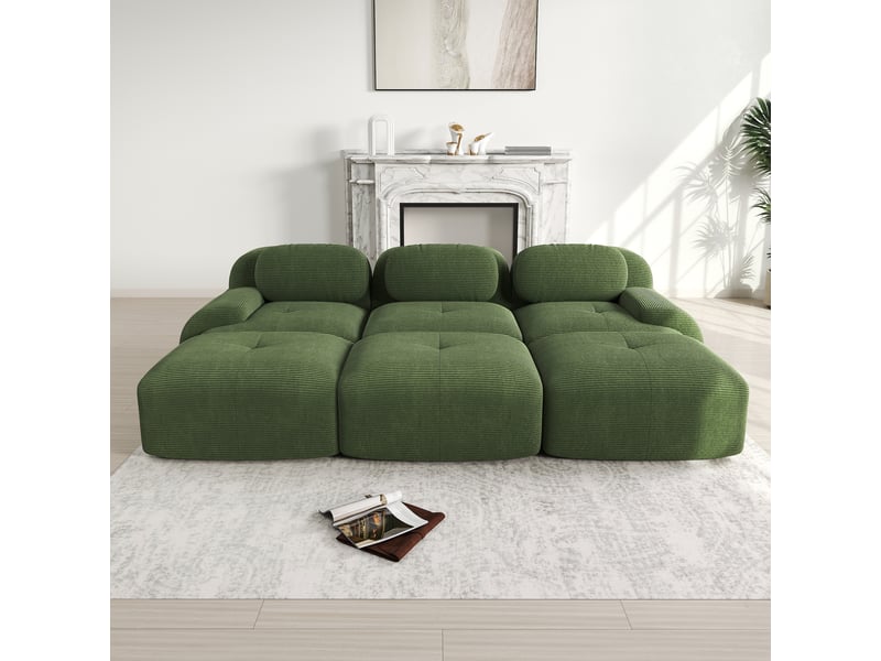  Canapé modulable 3 places en velours côtelé vert, 298 x 178 x 70 cm, sans armature, sans montage, livré compressé, base antidérapante, pour le salon CARDUME ESTIVAL - Conforama B