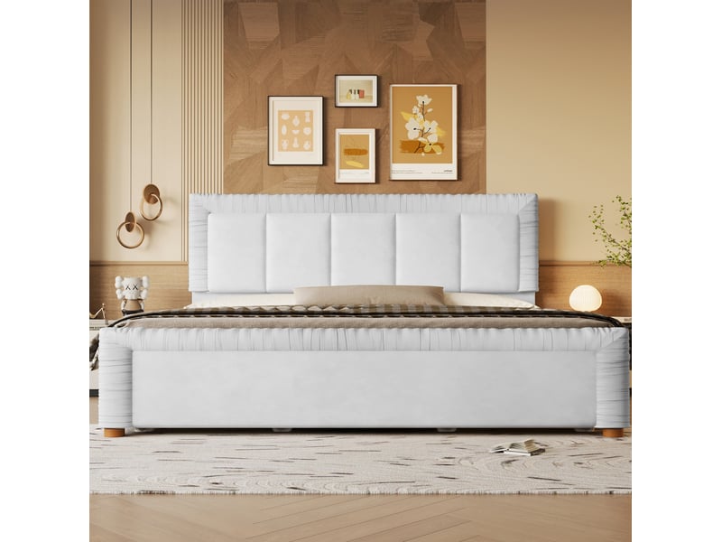  Lit rembourré 180x200 cm en velours français avec 2 tiroirs gris chicfurn  - Conforama C