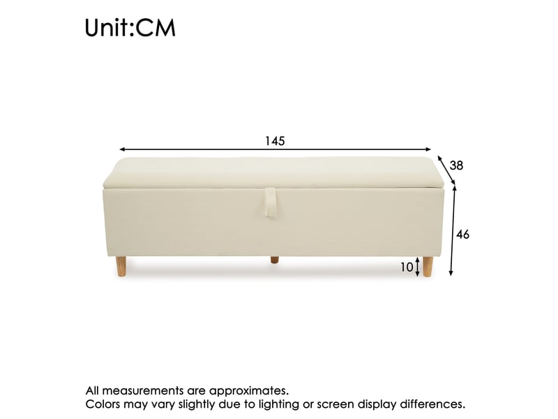  Banc de lit 145x38x46 cm en velours côtelé beige avec rangement hydraulique  - Conforama C