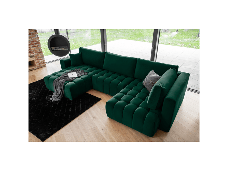 Canapé d'angle bonita convertible 6 places vert foncé effet velours – gauche – 350x175cm - Conforama B