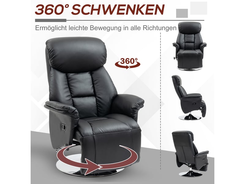  Fauteuil relax inclinable manuel noir, pivotant à 360 degrés, avec repose-pieds escamotable et dossier haut pour le salon  - Conforama D