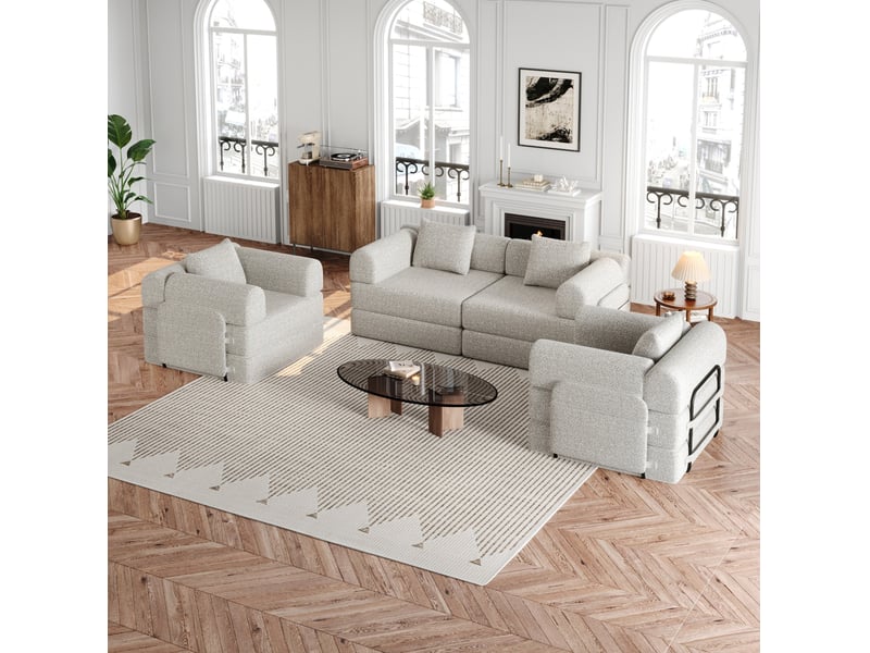  Canapé convertible 4 places 183.8x91.4x69.8 cm rangement d'accoudoir kaki  - Conforama C