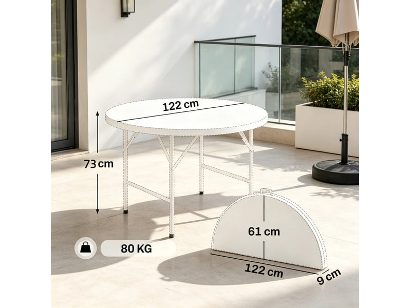 Table ronde pliante 122x73 cm structure stable métal gris blanc - Conforama C