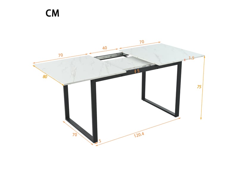 Table à manger extensible rectangle avec pieds réglables en métal noir,140180x80x75cm,blanc table blanc - Conforama C