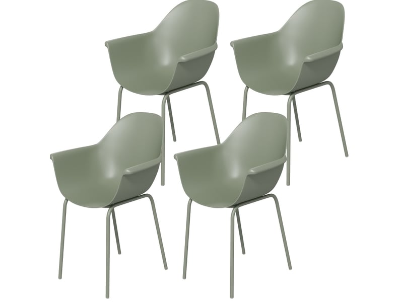  Lot de 4 chaises de jardin vertes avec accoudoirs, dossier haut et structure en métal, résistantes aux intempéries  - Conforama A