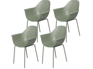 Lot de 4 chaises de jardin vertes avec accoudoirs, dossier haut et structure en métal, résistantes aux intempéries