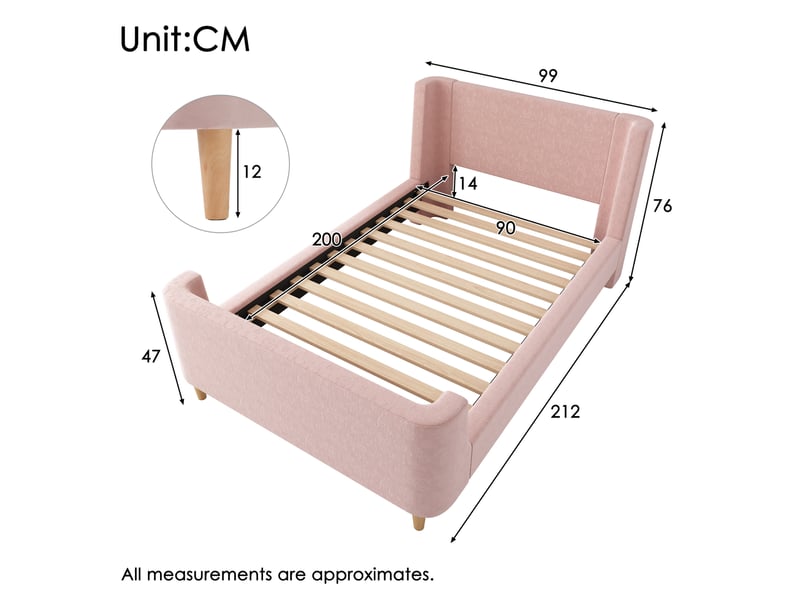 Modenvie lit enfant capitonné 90x200 cm - motif spatial, revêtement velours, sans matelas - rose - Conforama C