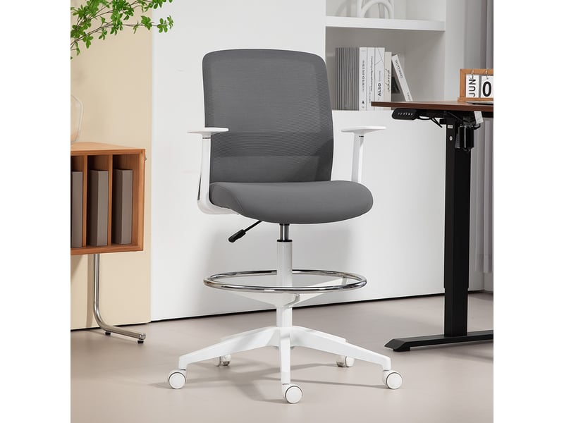  Chaise de bureau pivotante à roulettes, dossier en maille, coussin en mousse, grise  - Conforama C