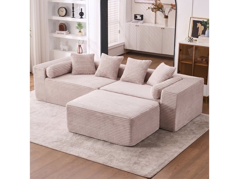 Canapé d'angle, canapé modulable; en tissu chenille, style cloud, beige - Conforama R