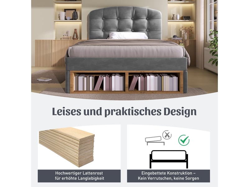  Lit avec tiroirs 90 x 200 cm lit rangement velours gris tête de lit cintrée réglable en hauteur  - Conforama D
