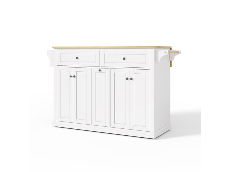  Îlot de cuisine mobile 121 × 49(69) × 89 cm naturel et blanc, mdf, plateau rabattable, tiroirs verticaux et roulettes  - Conforama A