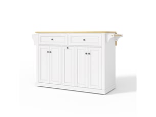 Îlot de cuisine mobile 121 × 49(69) × 89 cm naturel et blanc, mdf, plateau rabattable, tiroirs verticaux et roulettes