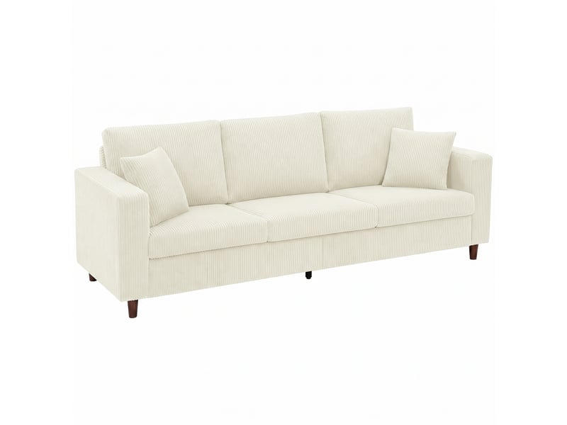  Canapé 3 places en velours côtelé, canapé de salon moderne 225 cm, assise large, coussin à ressorts, crème  - Conforama A