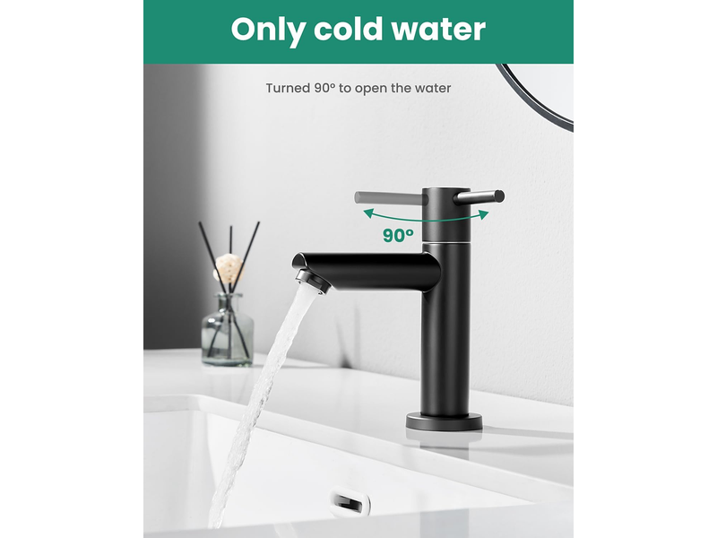  Robinet d'eau froide noir, robinet de lavabo monotrou en acier inoxydable (bouche droite cuite noire) avec tuyau de 60 cm  - Conforama B