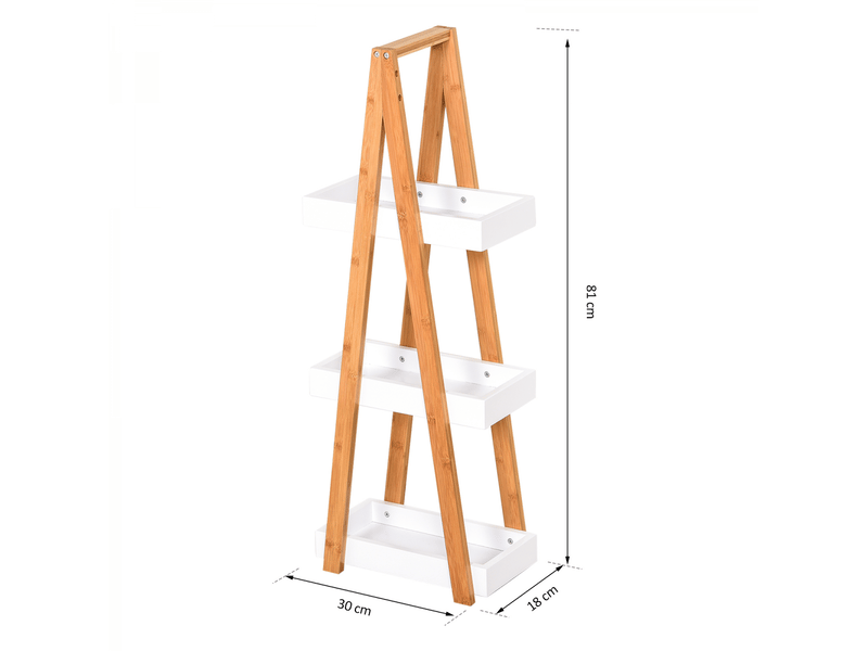 Etagère en bambou et bois de salle de bain étagère debout 3 paniers dim. 30l x 18l x 81h cm blanc - Conforama D