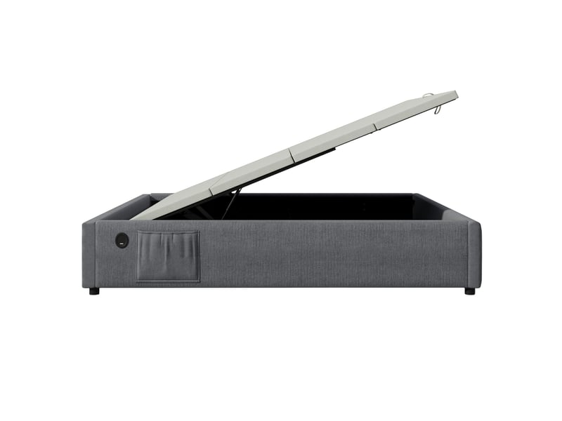  Lit double 160x200 - lit coffre hydraulique - sommier plein bois - usb type-c - sans tête de lit - 160x200 cm - gris  - Conforama A