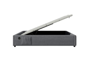 Lit double 160x200 - lit coffre hydraulique - sommier plein bois - usb type-c - sans tête de lit - 160x200 cm - gris
