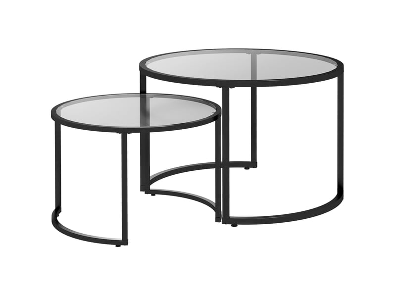  Tables basses gigognes rondes 2 pièces avec plateaux en verre trempé et structure en acier noir pour salon moderne  - Conforama A