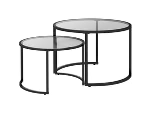 Tables basses gigognes rondes 2 pièces avec plateaux en verre trempé et structure en acier noir pour salon moderne