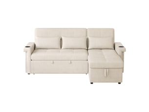 Canapé d'angle réversible convertible <strong>LEYTN</strong> <strong></strong> 6 places Tissu beige avec coffre de rangement