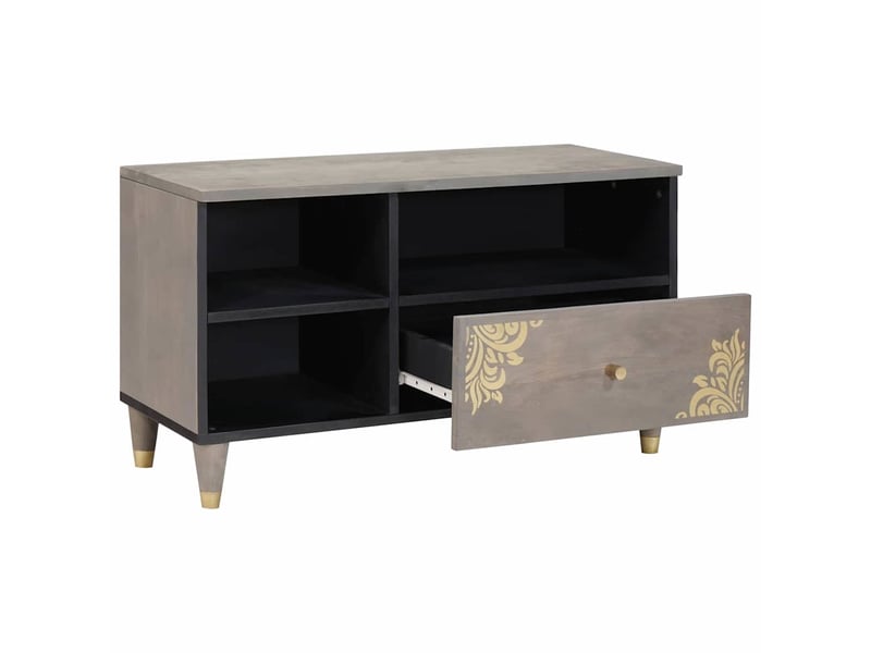  Meuble tv - banc tv - meuble de rangement gris 80 x 33 x 46 cm bois de mangue massif  - Conforama A