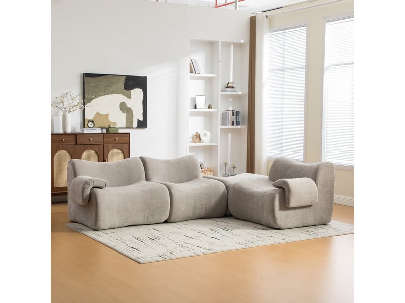  Canapé modulable en chenille 3 places gris sans montage base antidérapante confort moelleux  - Conforama E