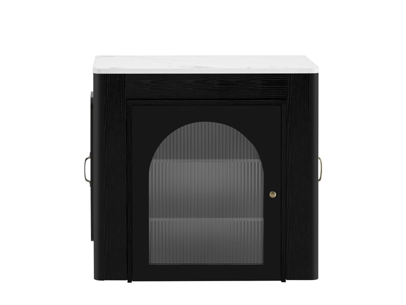  Bar conception d'épissure 80x39,679,6119,6149,6x77 cm 3 plateaux roulettes rangements mdf et verre blanc noir  - Conforama A