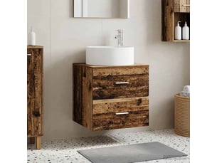 Vanité de lavabo mural, meuble de rangement bois ancien 49.5x44.5x65.5 cm