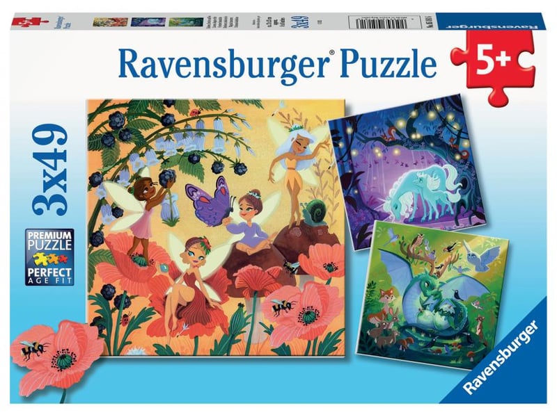  Puzzles 3x49 p - licorne, dragon et fée 05181 - Conforama A