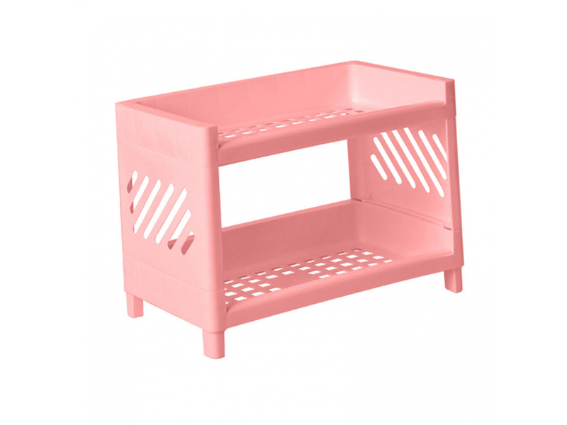  Étagère de rangement de bureau en plastique à 2 niveaux pour chambre à coucher, dortoir, bureau (rose)  - Conforama E
