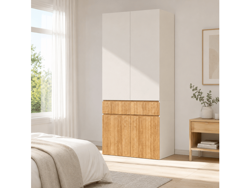  Armoire tcqpz 90 x 50 x 200 cm 4 portes 1 tiroir penderie chêne clair et gris  - Conforama D