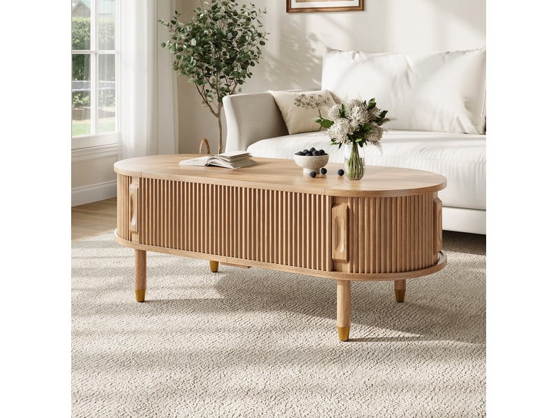  Table basse ovale 110x48x57 cm en mdf naturel avec plateau relevable  - Conforama E