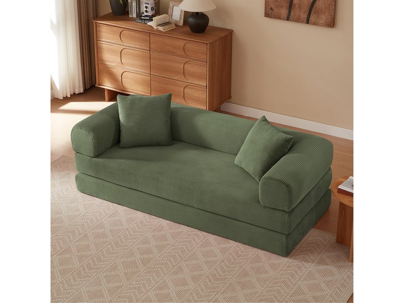 Canapé droit convertible 2 places 195 cm vert, velours, mousse haute densité, sans montage Fay Lum - Conforama B