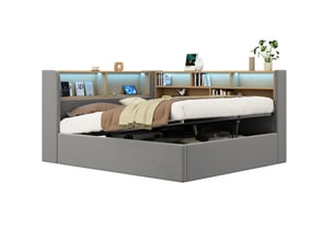Lit coffre 140x190 cm <strong>COVREO </strong>  <strong></strong> coloris gris
