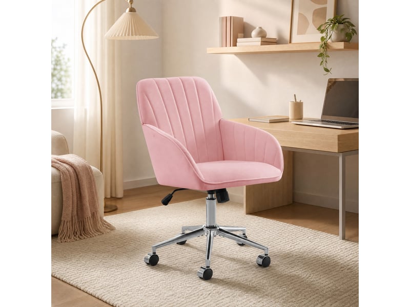  Fauteuil de bureau réglable rose en velours, rotation 360° et assise épaisse pour travailler confortablement  - Conforama B