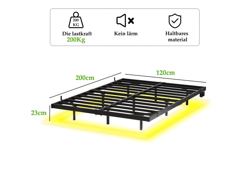 Lit double 120x200 cm éclairage led et station de charge en métal noir - Conforama E