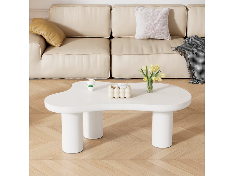  Table basse nuage 107x66x40,5 cm - plateau en mdf, 3 pieds en pvc et patins feutre - blanc CozyNest - Conforama E