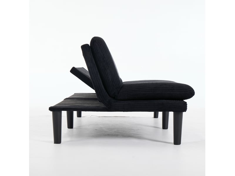  Canapé convertible 2 places 168x86 cm noir en velours côtelé, dossier réglable à trois positions sans accoudoirs  - Conforama E